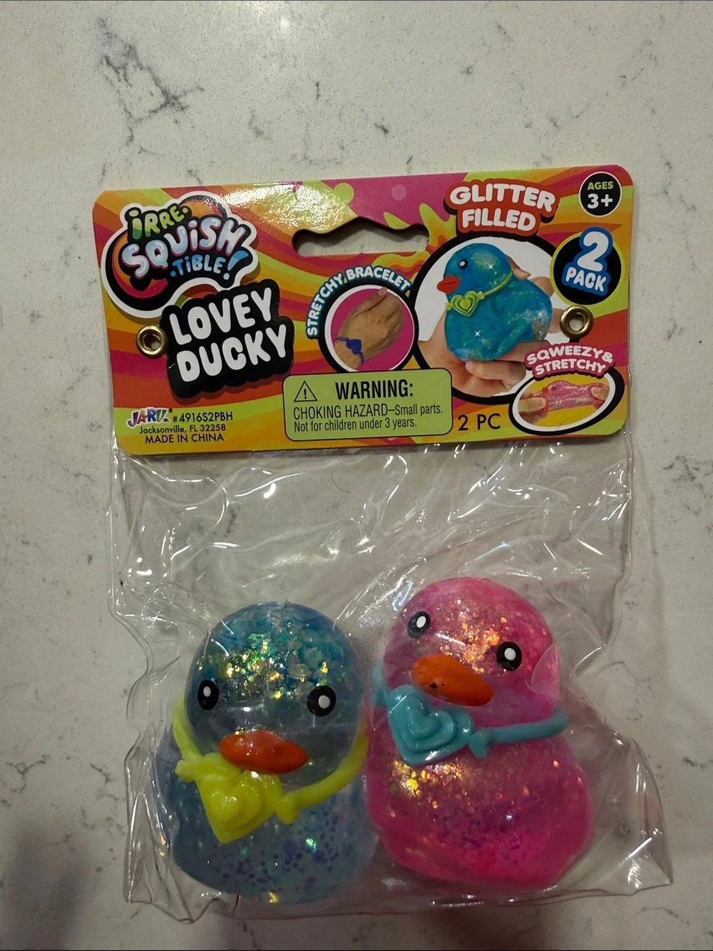 Brand New 2026 Ja-Ru Irre-Squish-Tible Lovey Ducky 2-Pack - Blue & Pink